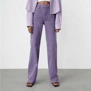 Zara • Purple high rise full length straight leg jeans